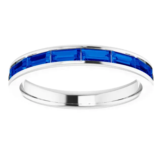 14K White Gold Lab-Grown Blue Sapphire Stackable Ring