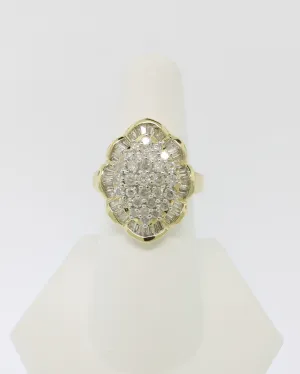 14K Yellow and White Gold 2CTW Size 6.5 Diamond Cluster Ring (Estate Ring)