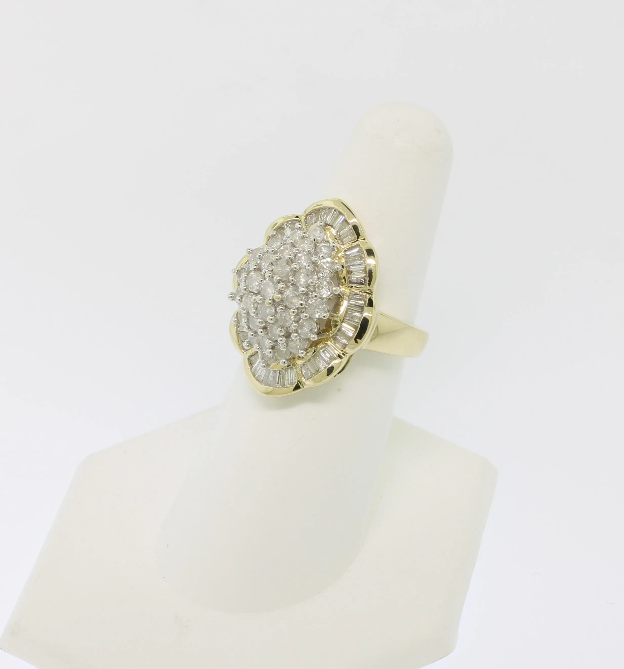 14K Yellow and White Gold 2CTW Size 6.5 Diamond Cluster Ring (Estate Ring)