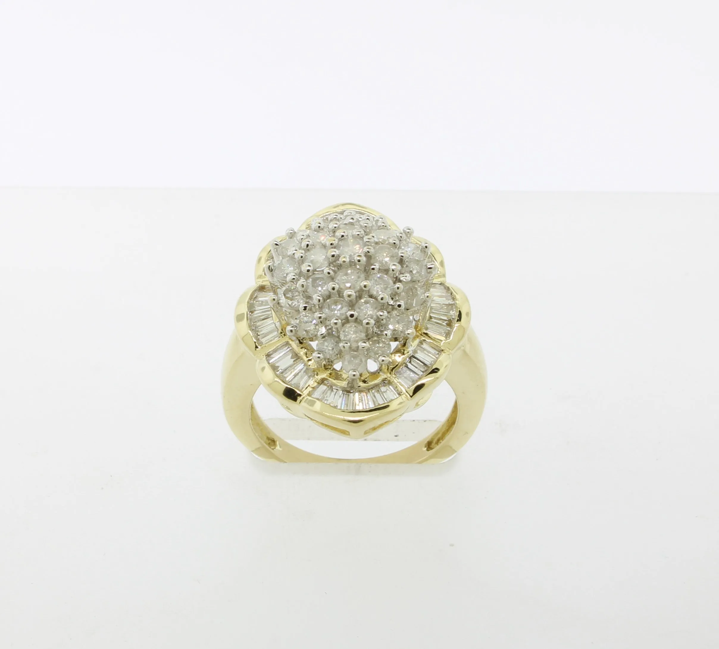 14K Yellow and White Gold 2CTW Size 6.5 Diamond Cluster Ring (Estate Ring)