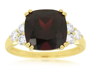 14k yellow gold cushion cut garnet diamond accent ring