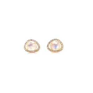 14K Yellow Gold Diamond Moonstone Freeform Mini Earrings