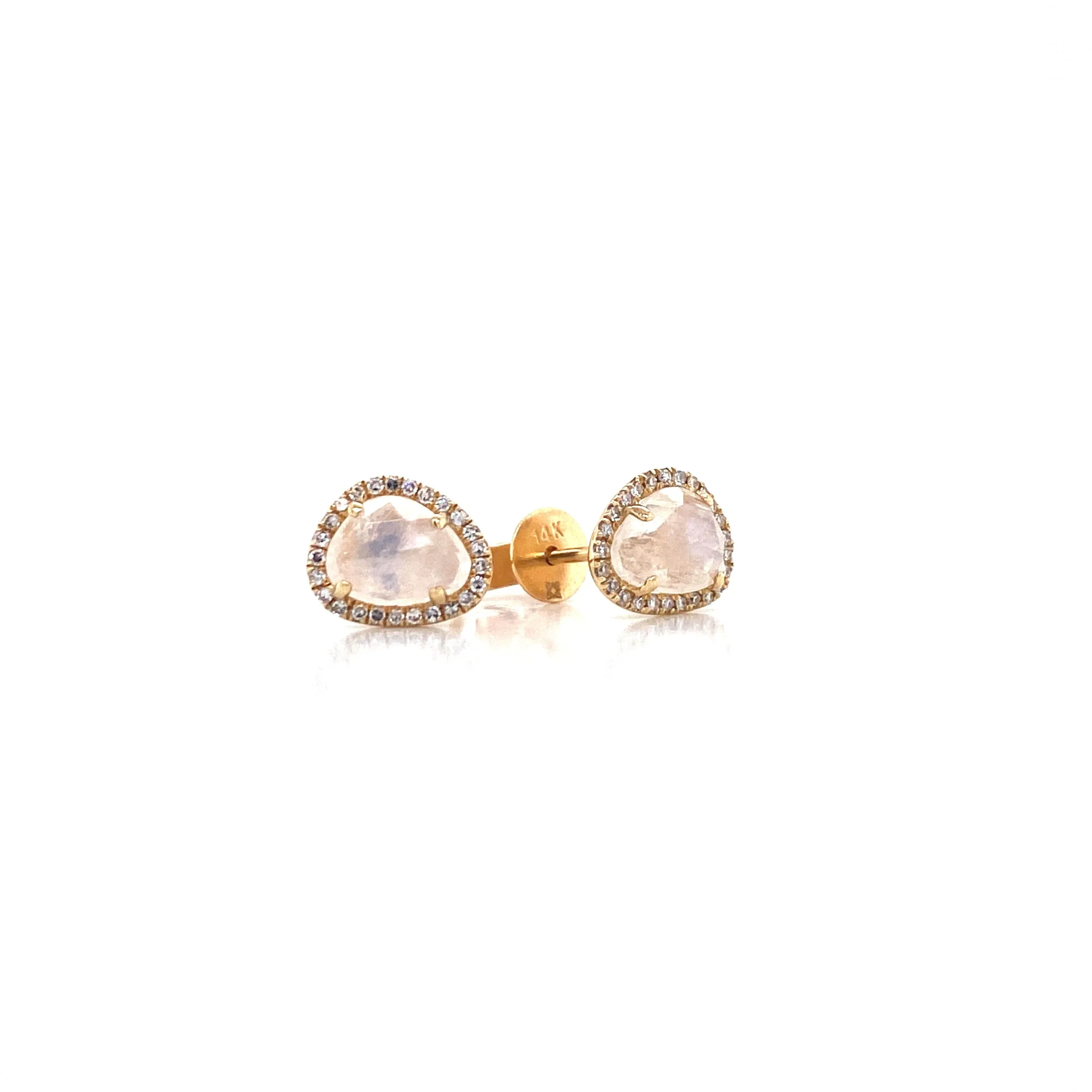 14K Yellow Gold Diamond Moonstone Freeform Mini Earrings