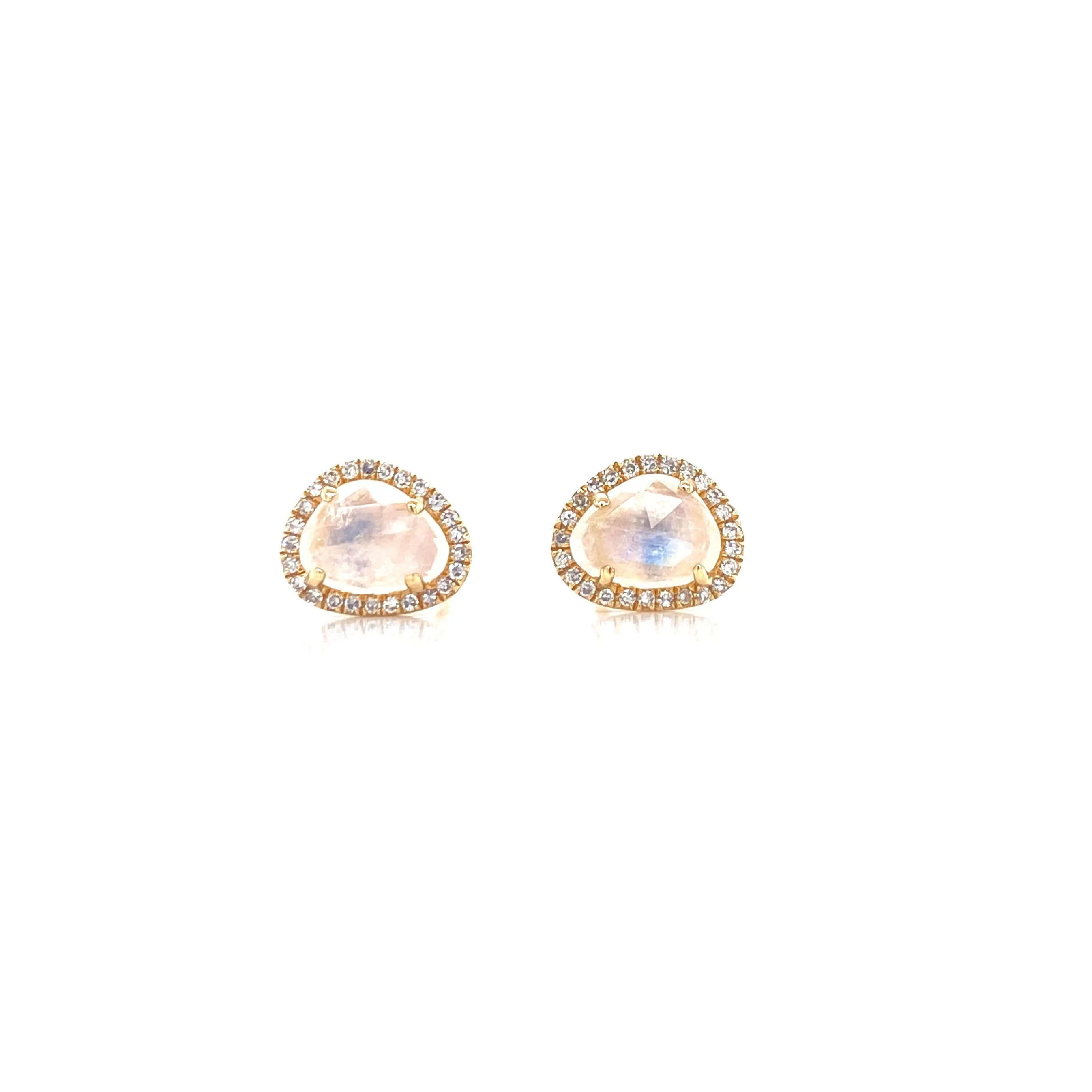 14K Yellow Gold Diamond Moonstone Freeform Mini Earrings