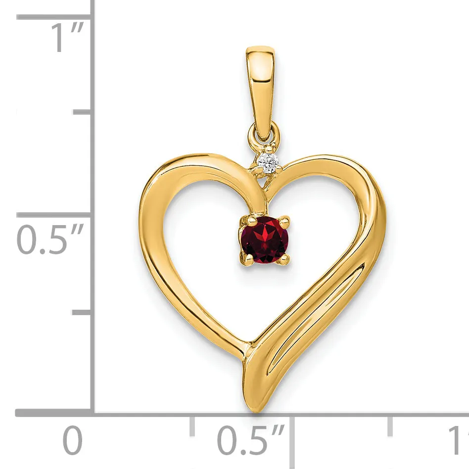 14k Yellow Gold Garnet and Diamond Fancy Heart Shape Pendant