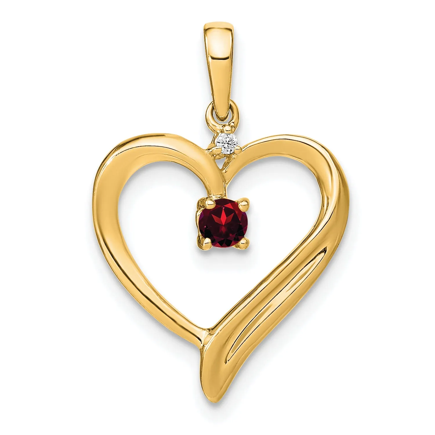 14k Yellow Gold Garnet and Diamond Fancy Heart Shape Pendant