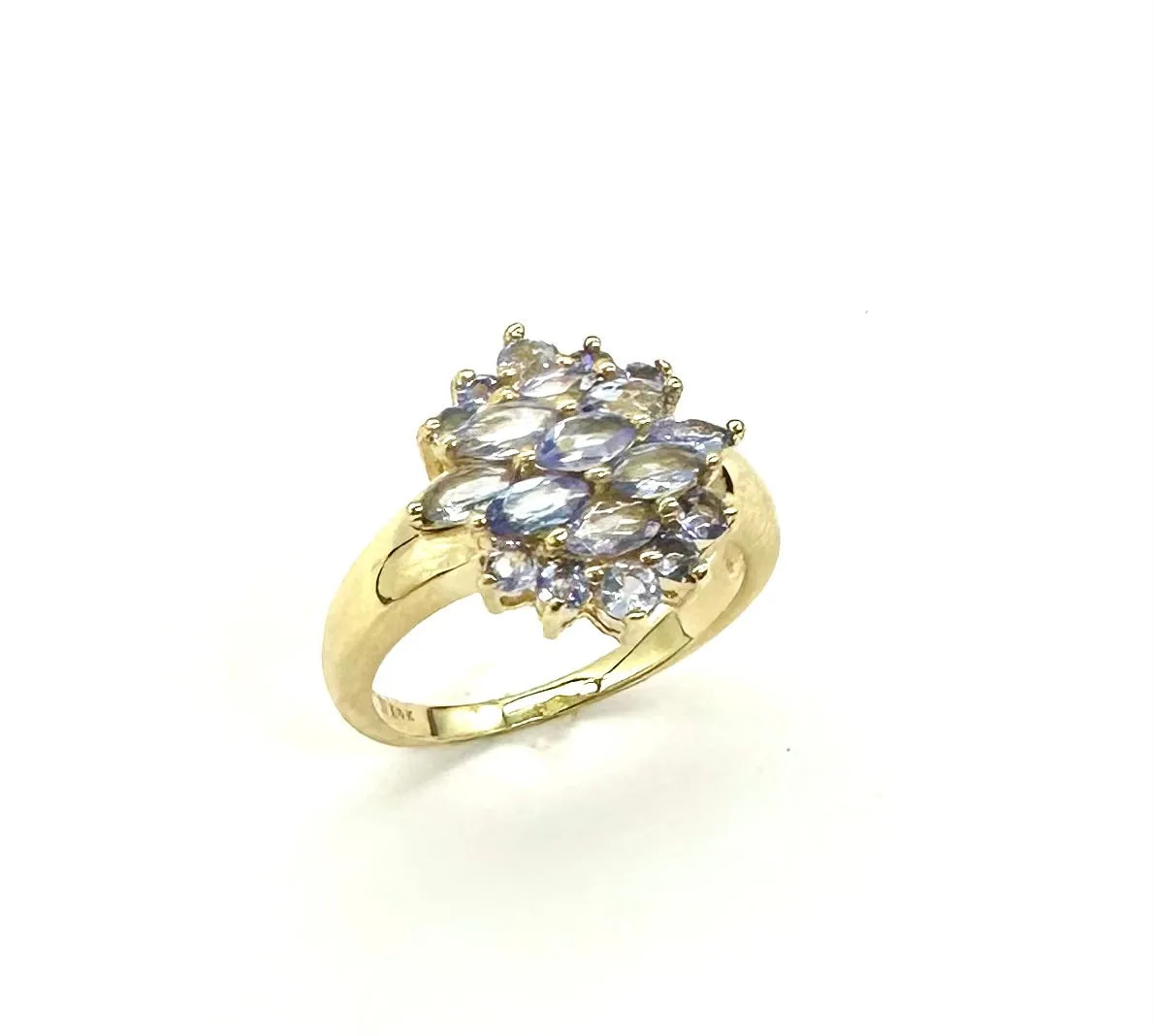 14K Yellow Gold Graduated Marquise Tanzanite Cluster Ring