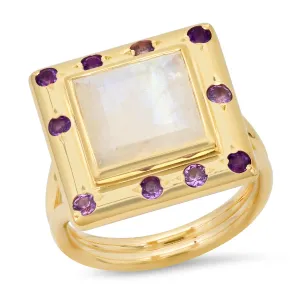 14K YG Moonstone and Amethyst Ring