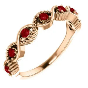 14KT GOLD 0.28 CTW RUBY BEADED STACKABLE 7 STONE TWIST RING