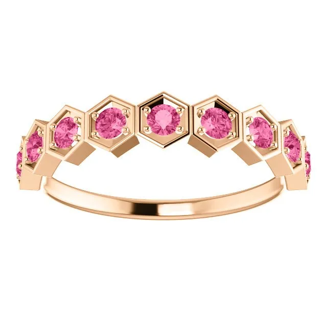 14KT GOLD 0.45 CTW PINK TOURMALINE HEXAGONAL STACKABLE RING