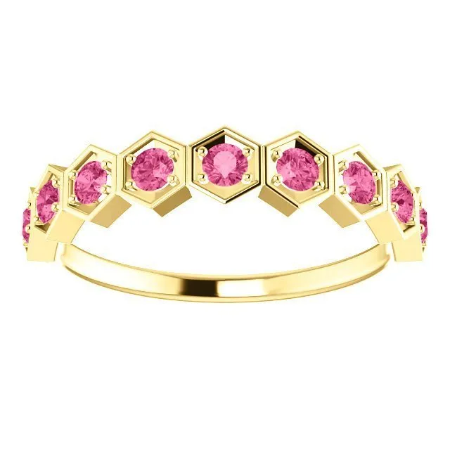 14KT GOLD 0.45 CTW PINK TOURMALINE HEXAGONAL STACKABLE RING