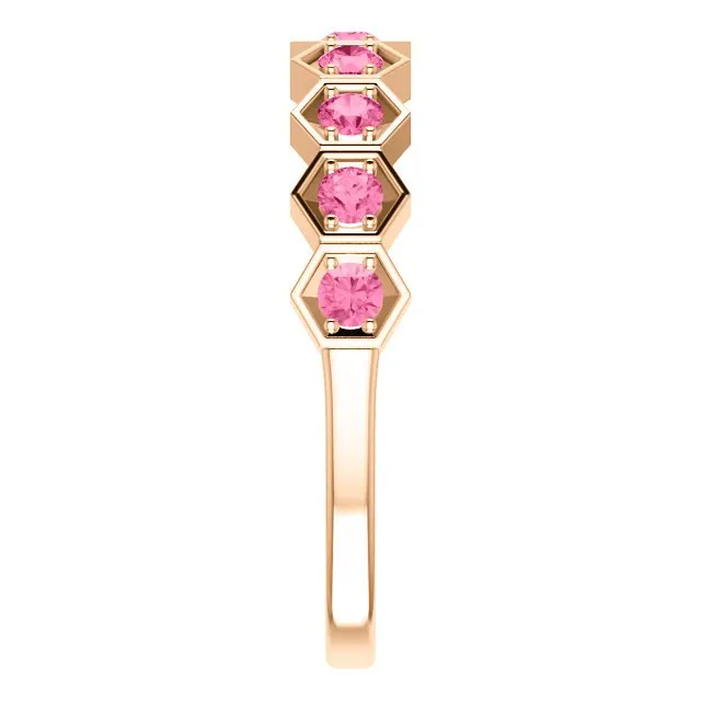 14KT GOLD 0.45 CTW PINK TOURMALINE HEXAGONAL STACKABLE RING