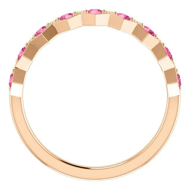 14KT GOLD 0.45 CTW PINK TOURMALINE HEXAGONAL STACKABLE RING