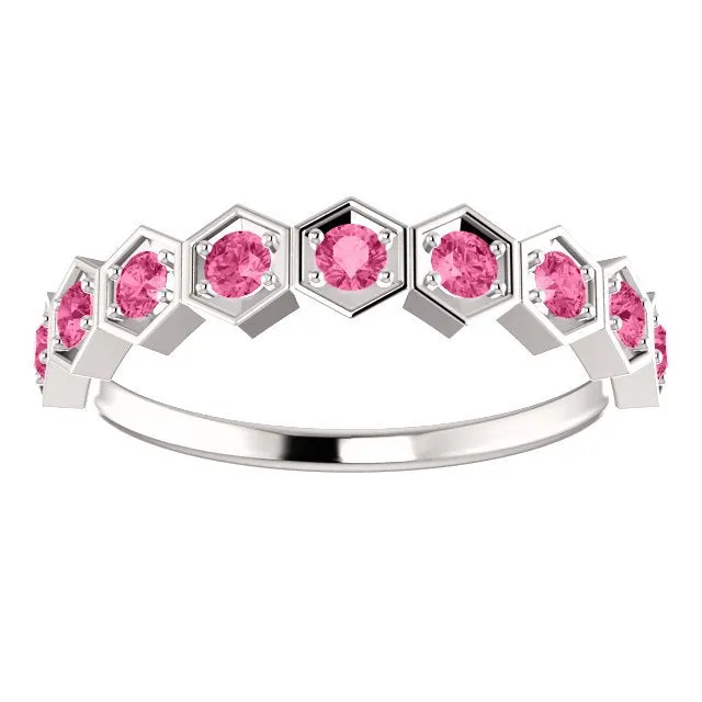 14KT GOLD 0.45 CTW PINK TOURMALINE HEXAGONAL STACKABLE RING