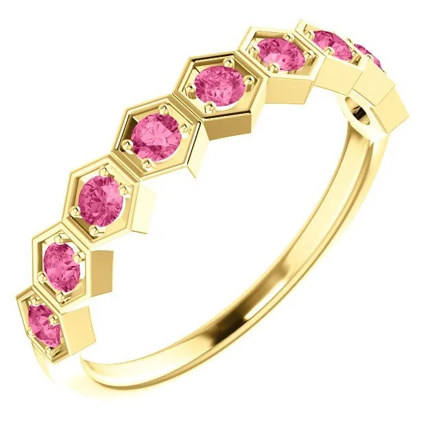 14KT GOLD 0.45 CTW PINK TOURMALINE HEXAGONAL STACKABLE RING