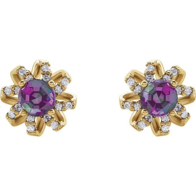 14KT GOLD 1.28 CTW ALEXANDRITE & .12 CTW DIAMOND TWISTED HALO EARRINGS