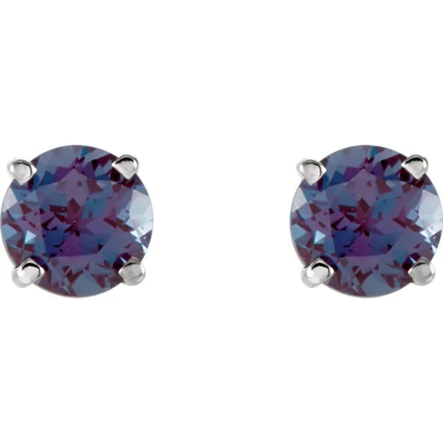 14KT GOLD 1.40 CTW ROUND LAB ALEXANDRITE STUD EARRINGS