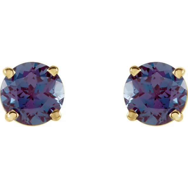 14KT GOLD 1.40 CTW ROUND LAB ALEXANDRITE STUD EARRINGS