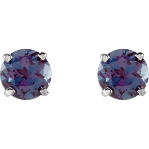 14KT GOLD 1.40 CTW ROUND LAB ALEXANDRITE STUD EARRINGS