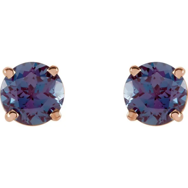 14KT GOLD 1.40 CTW ROUND LAB ALEXANDRITE STUD EARRINGS