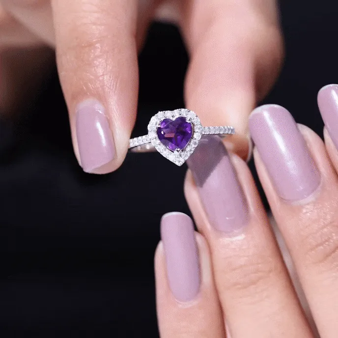 1.50 CT Heart Shape Amethyst Engagement Ring with Diamond Accent