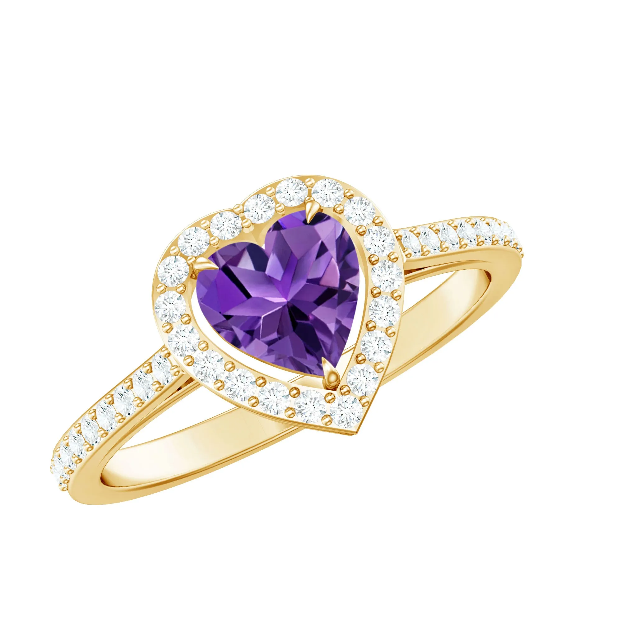 1.50 CT Heart Shape Amethyst Engagement Ring with Diamond Accent