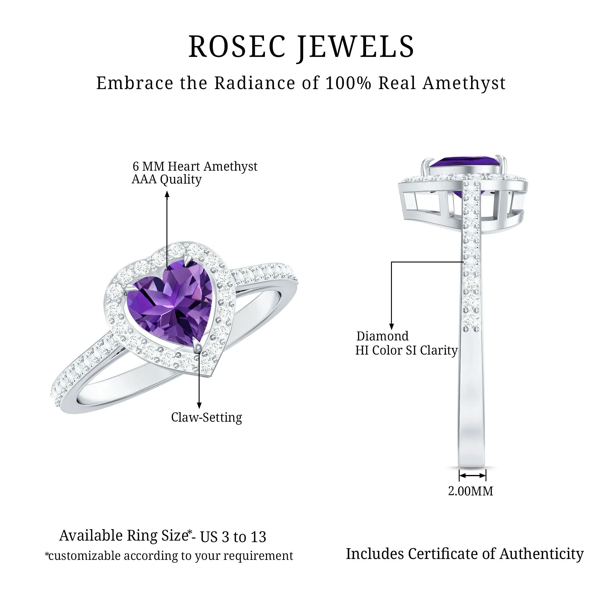 1.50 CT Heart Shape Amethyst Engagement Ring with Diamond Accent