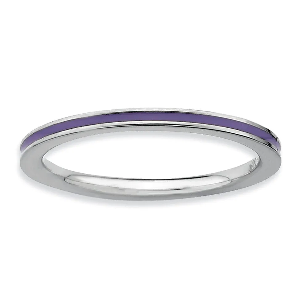 1.5mm Sterling Silver Stackable Purple Enameled Band