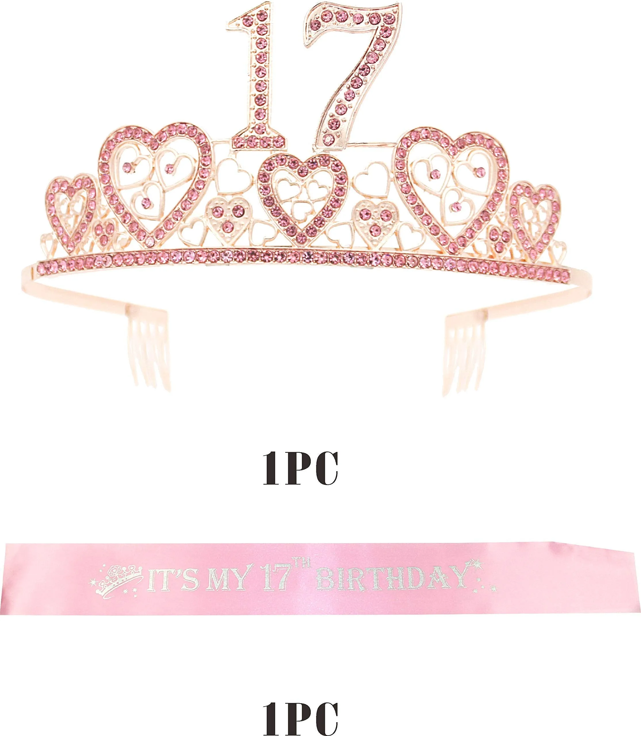 17th Birthday, 17th Birthday Crown, 17th Birthday Sash for Girls, 17th Birthday