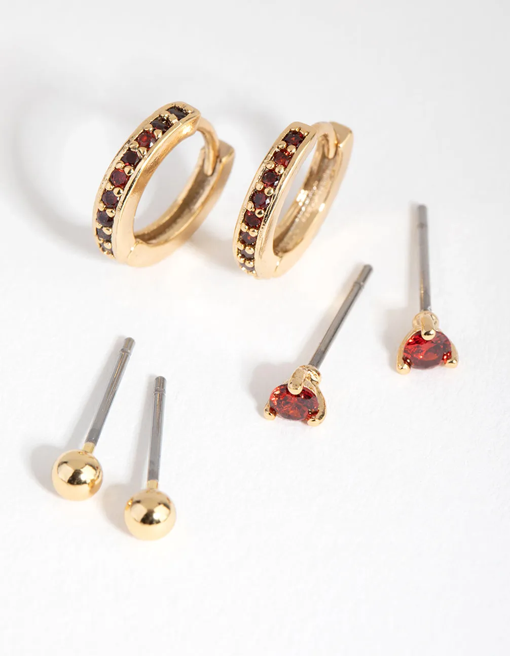 18ct Gold Plated Cubic Zirconia January Garnet Earring Pack