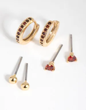 18ct Gold Plated Cubic Zirconia January Garnet Earring Pack