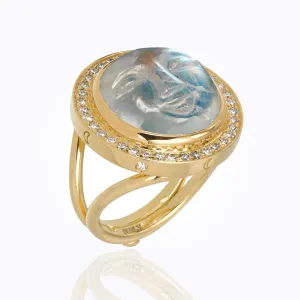 18K Astrid Moonface Ring with royal blue moonstone and diamond