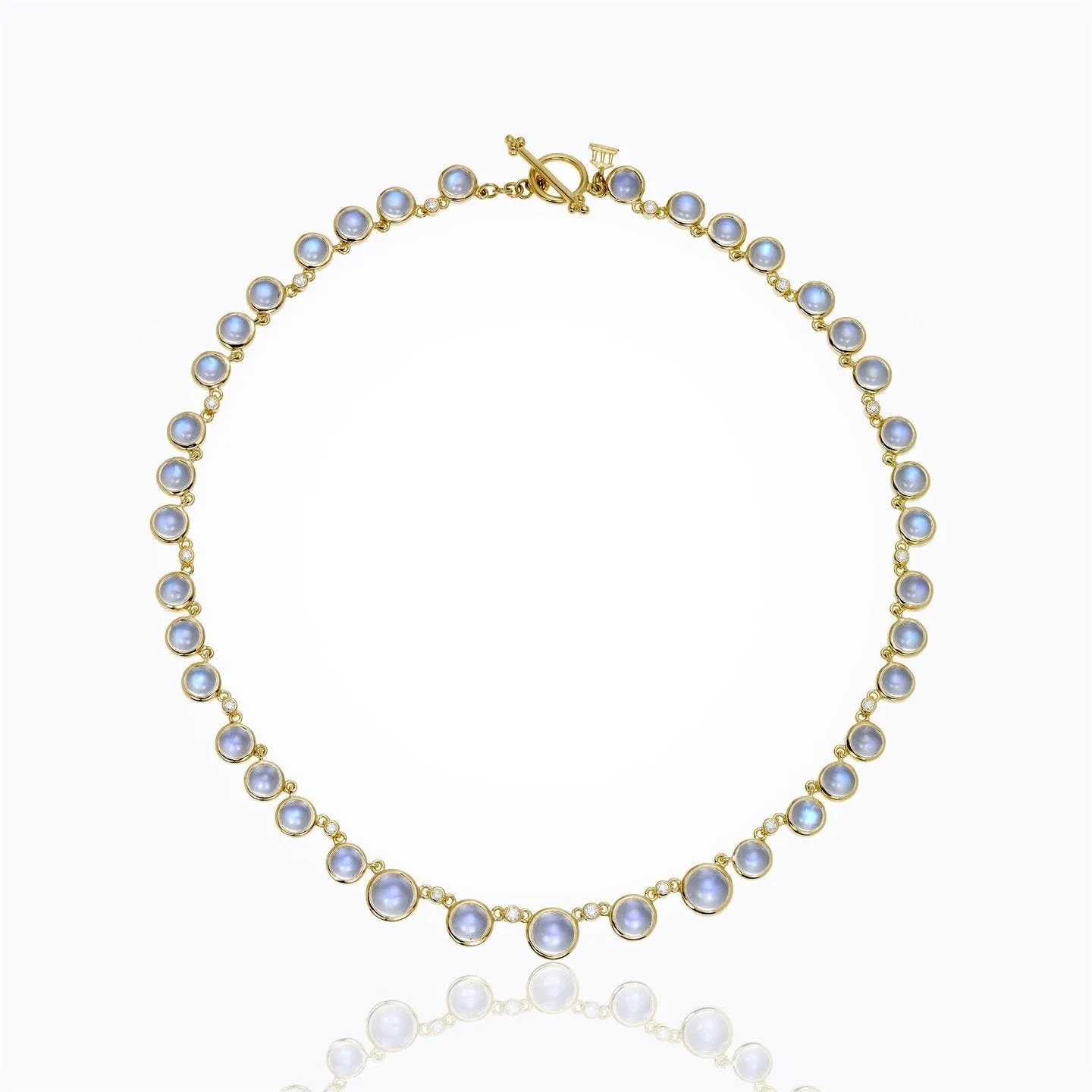 18K Classic Graduated Round Necklace with Royal Blue Moonstone and diamond