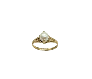 18K Gold White Pearl Ring