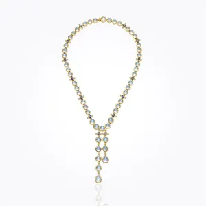 18K Lariat Necklace with Royal Blue Moonstone, tanzanite and diamond