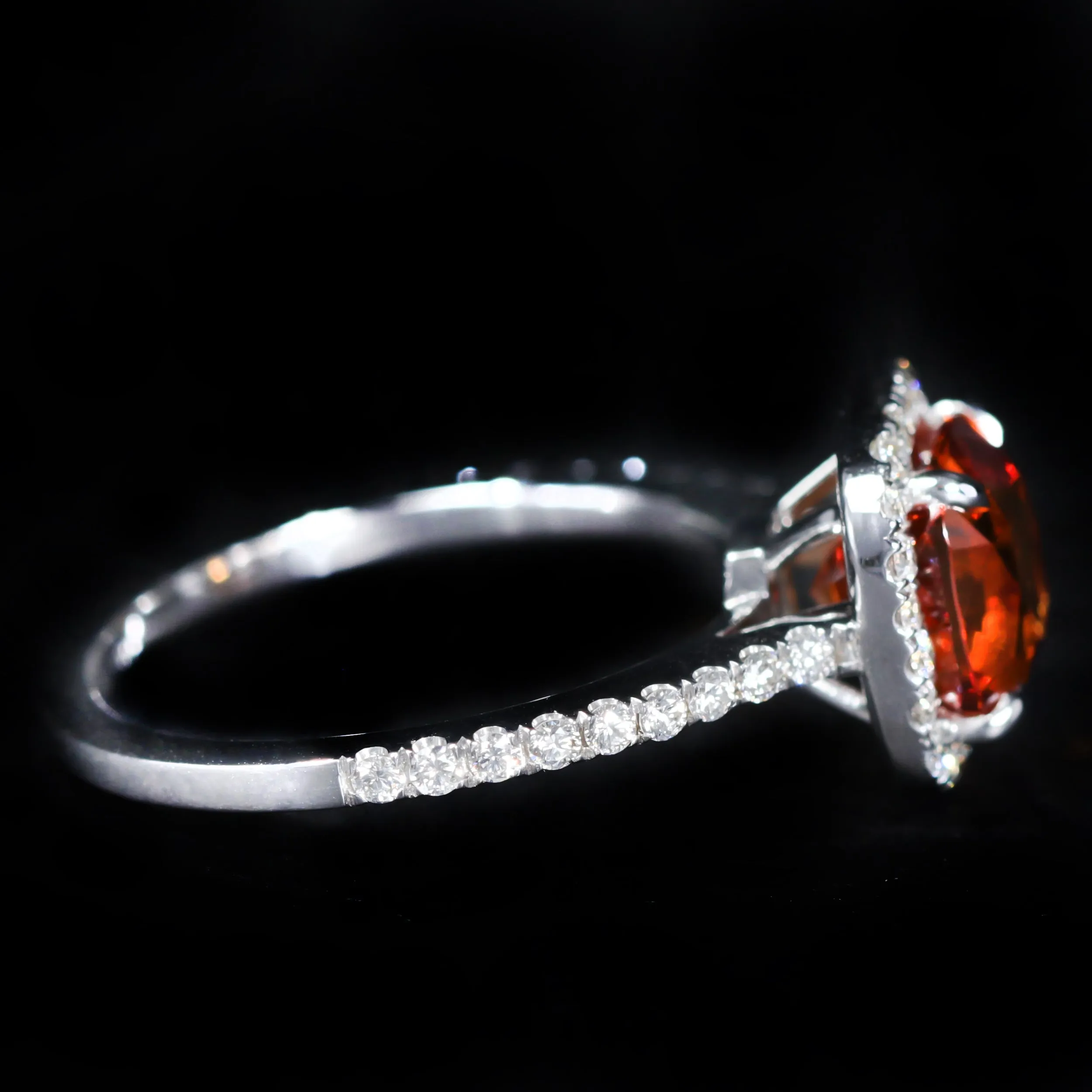 18K White Gold 3.11 Carat Spessartite Garnet and Diamond Ring