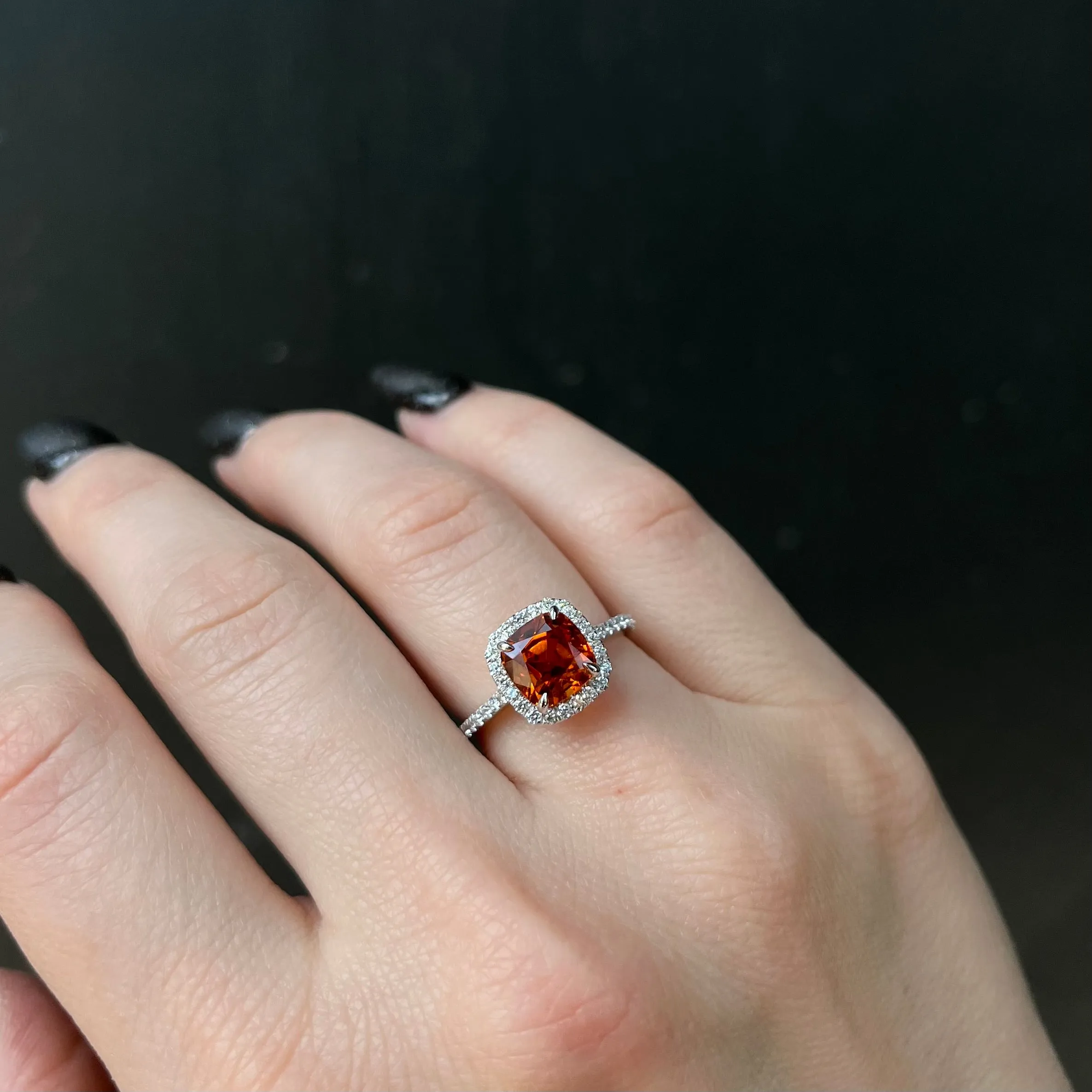 18K White Gold 3.11 Carat Spessartite Garnet and Diamond Ring