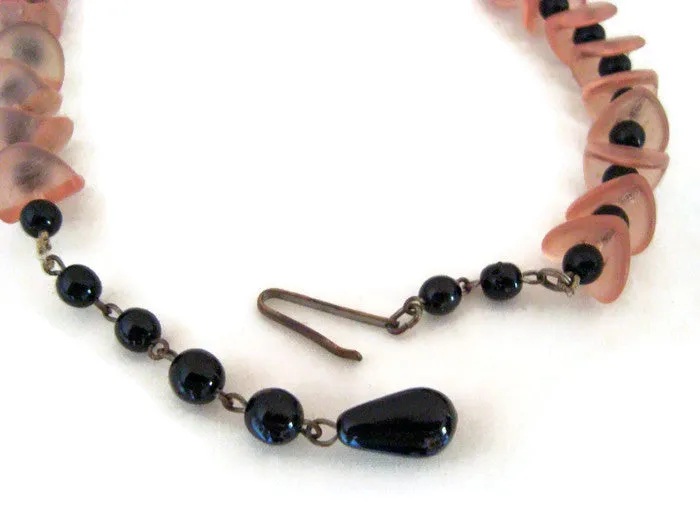 1950s West German Pink And Black Glass Bead Choker Necklace