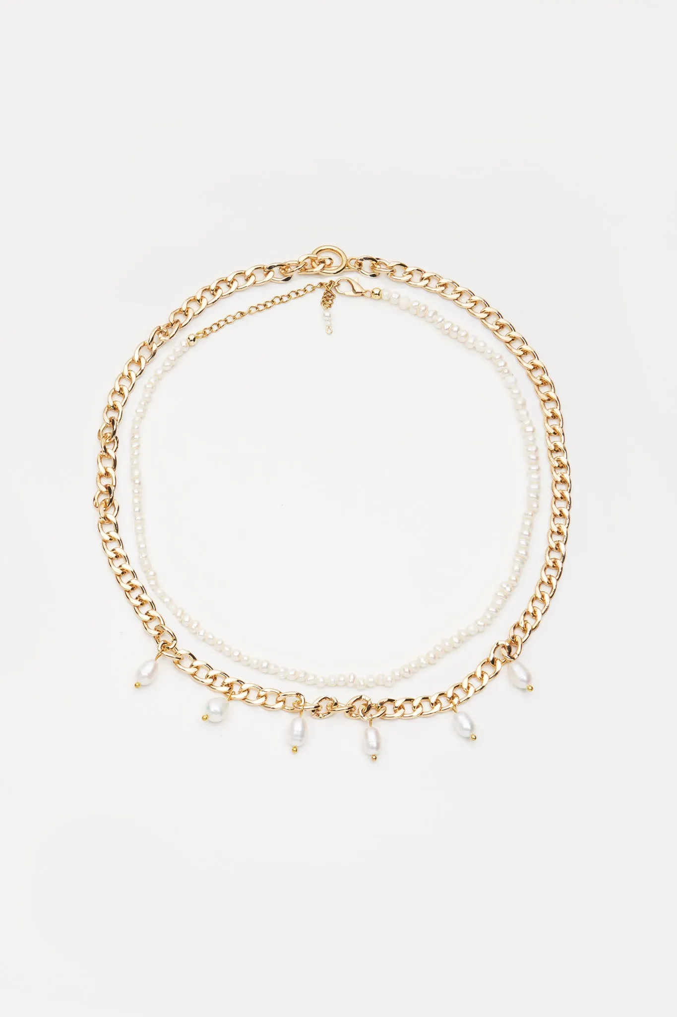 2 piece pearl choker and gold chain with pearls