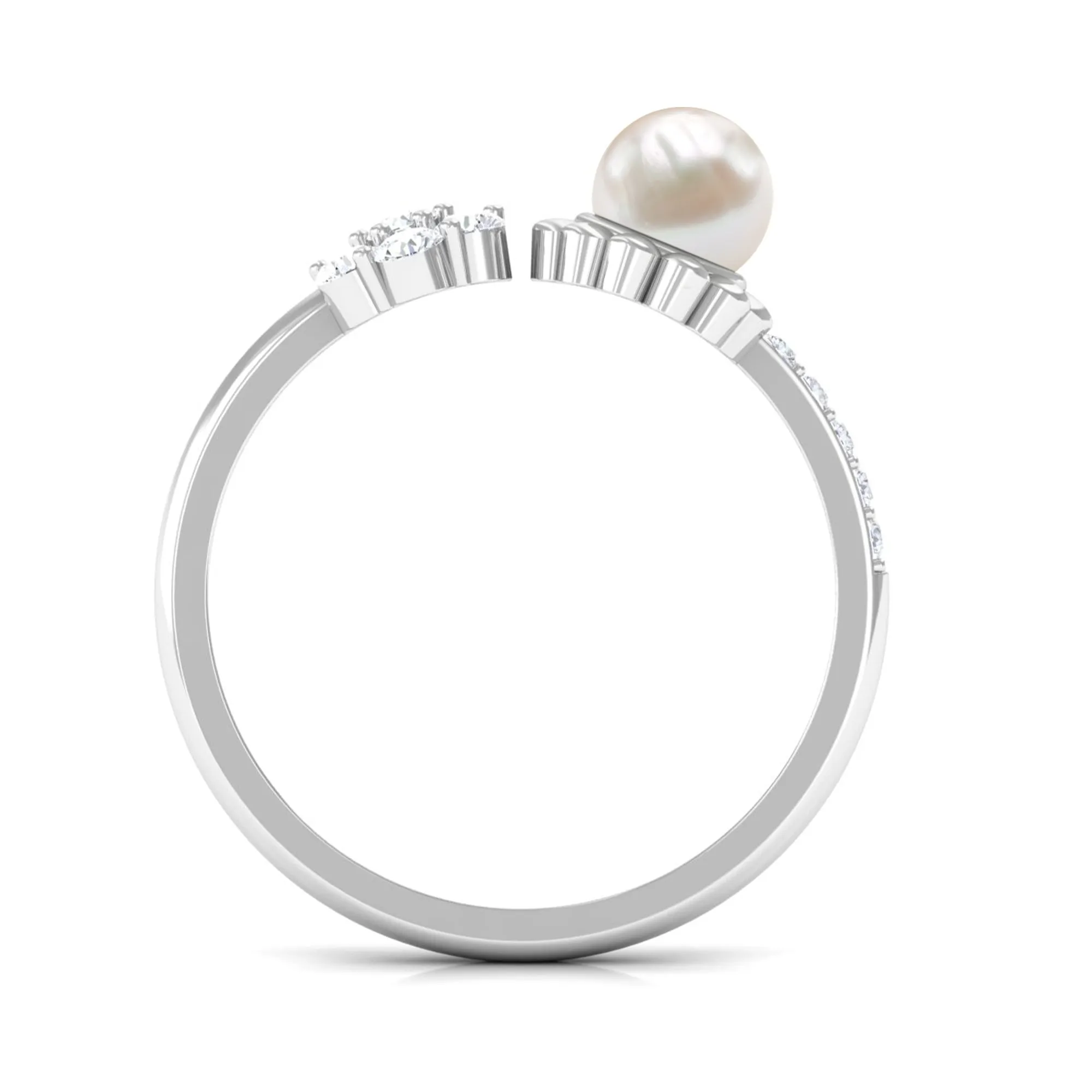 2.50 CT Freshwater Pearl and Diamond Flower Cuff Ring