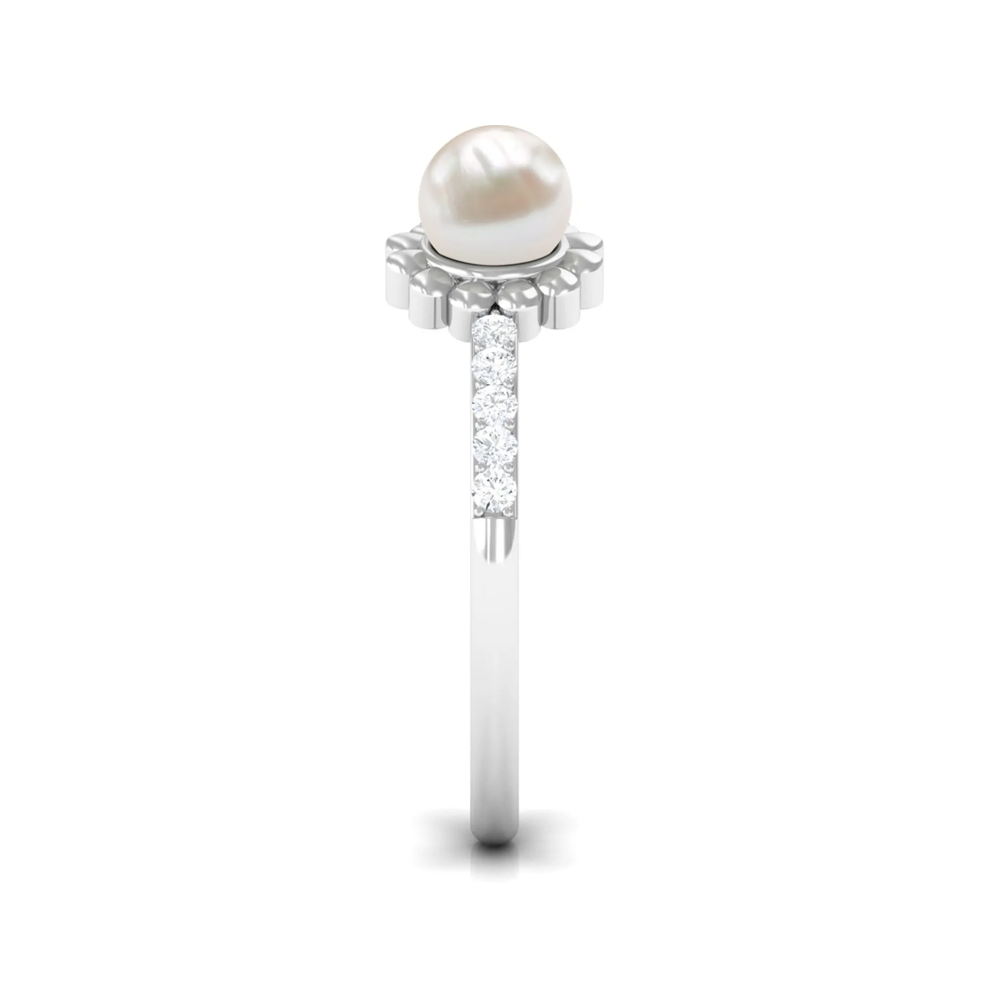 2.50 CT Freshwater Pearl and Diamond Flower Cuff Ring