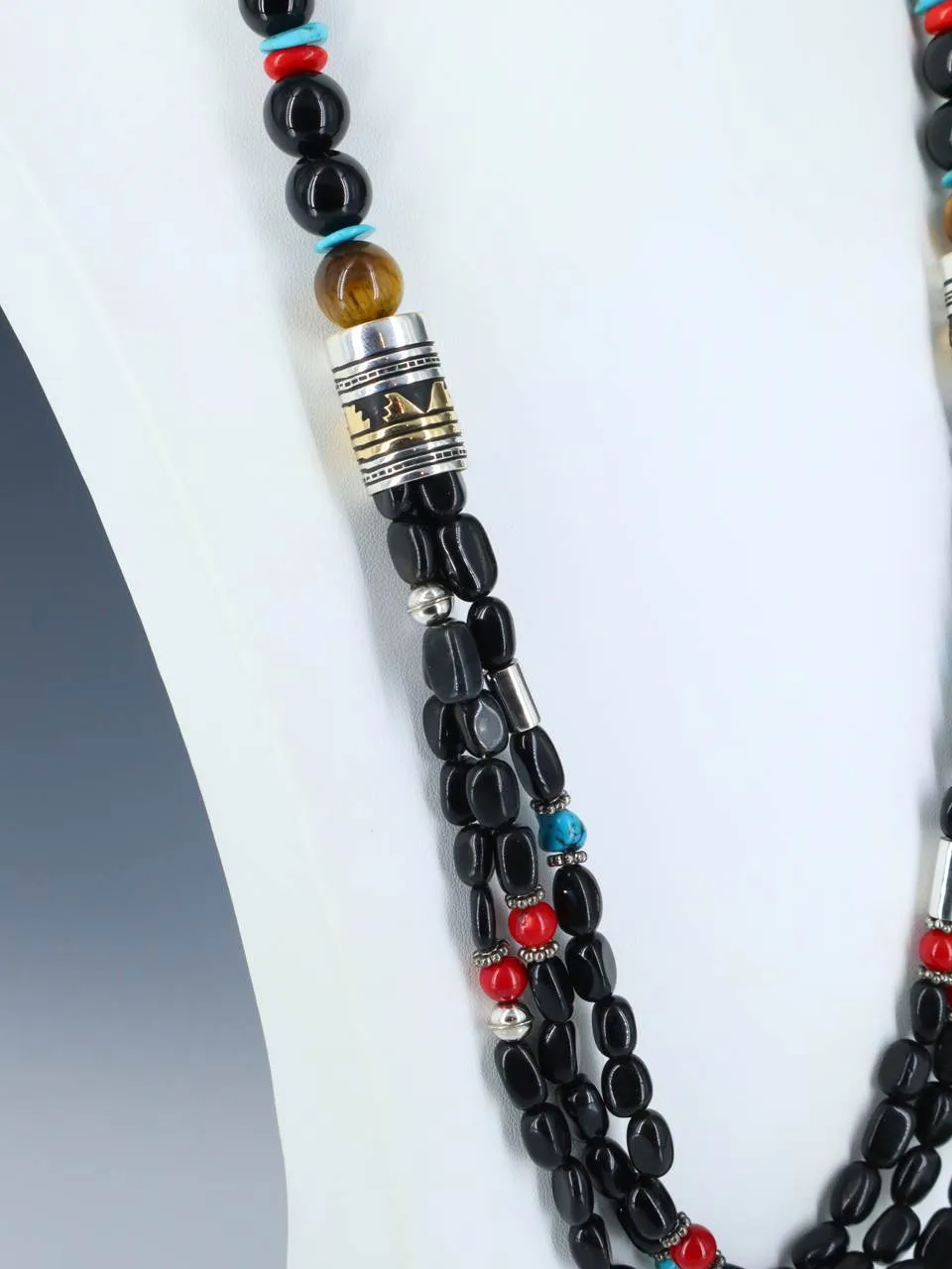 30" Navajo Black Onyx Multi Strand Beaded Necklace