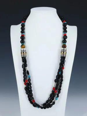 30" Navajo Black Onyx Multi Strand Beaded Necklace