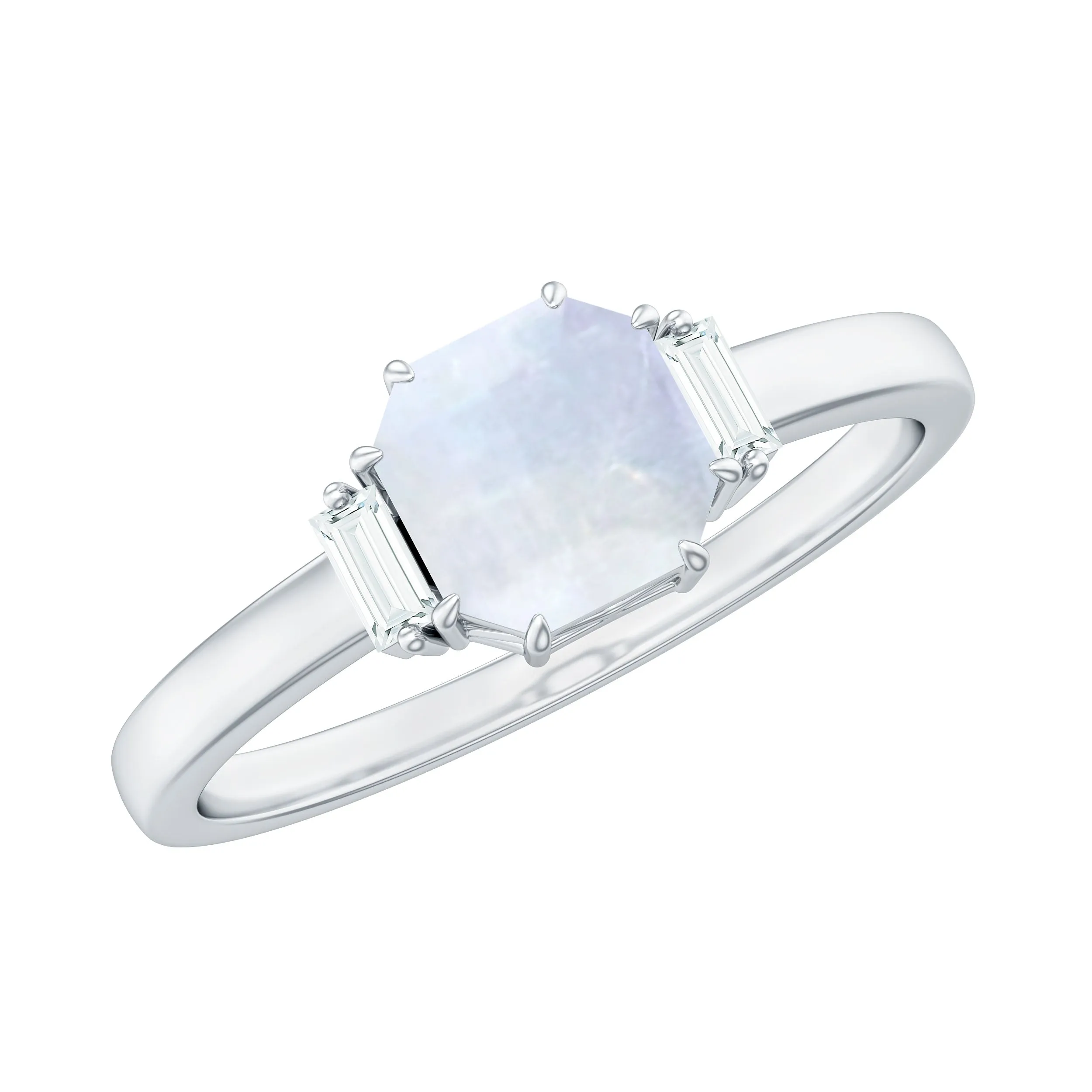 3.25 CT Asscher Cut Moonstone Solitaire Ring with Diamond Accent