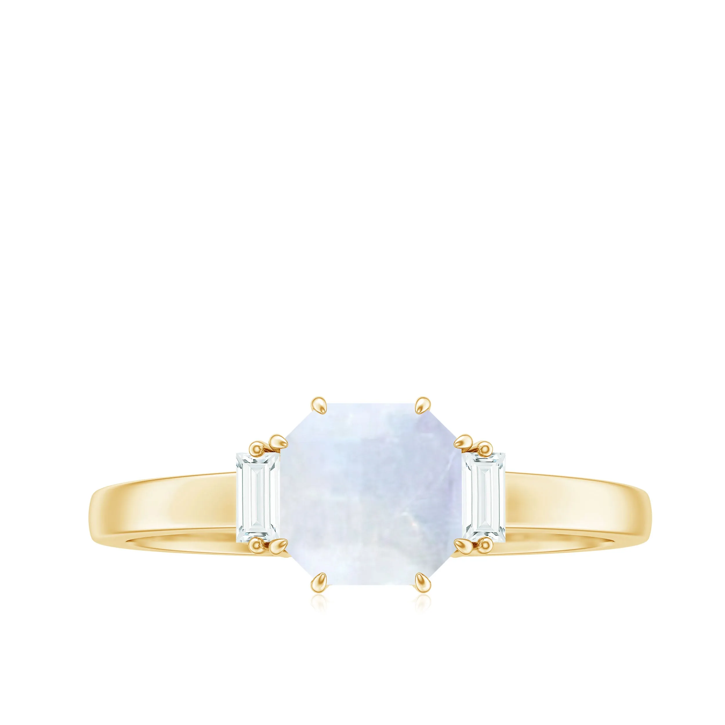 3.25 CT Asscher Cut Moonstone Solitaire Ring with Diamond Accent