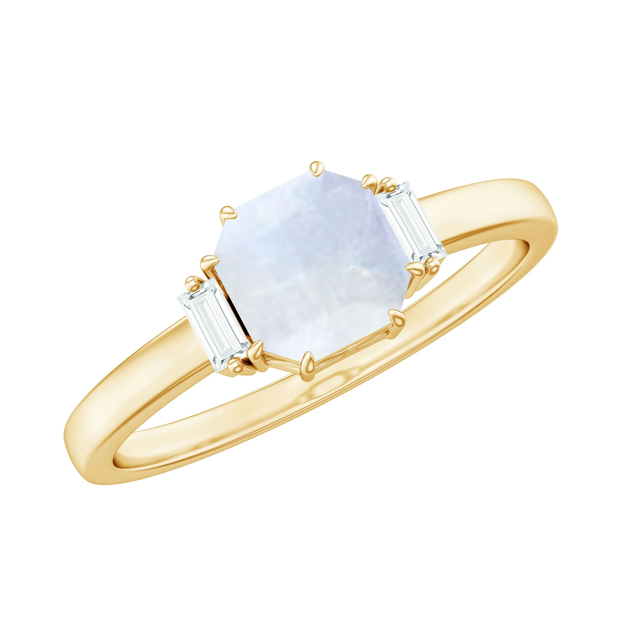 3.25 CT Asscher Cut Moonstone Solitaire Ring with Diamond Accent