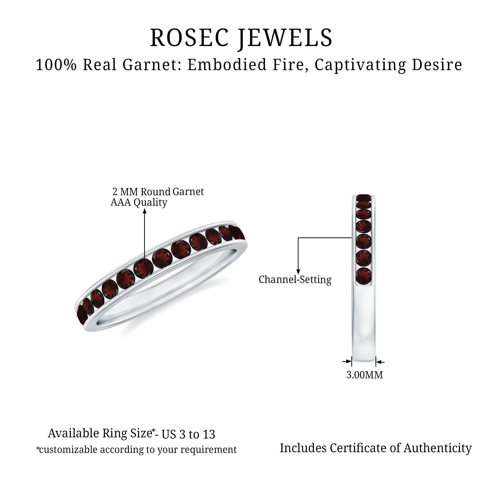 3/4 CT Mesmerizing Garnet Half Eternity Ring for Women