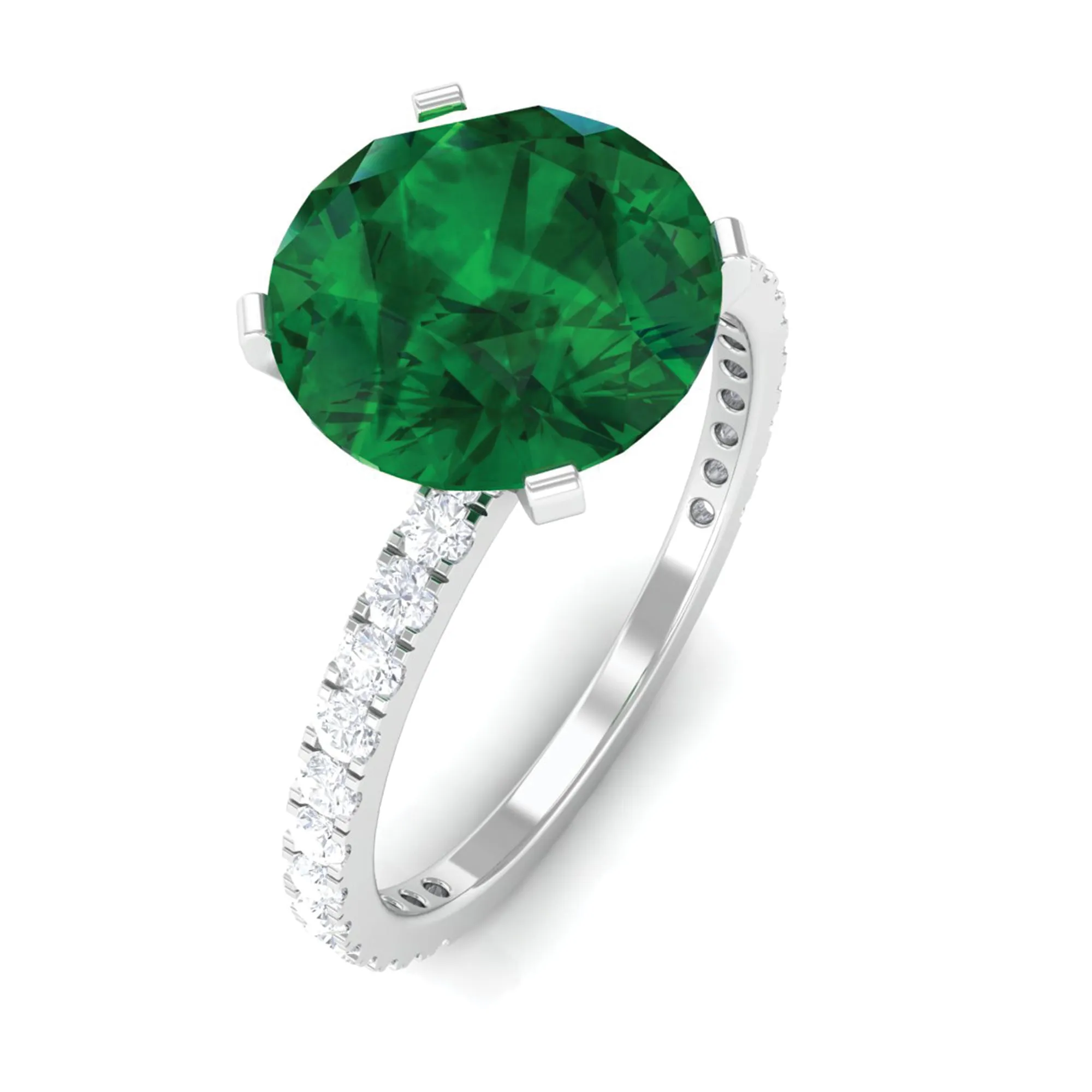 3.5 CT Created Emerald Solitaire Engagement Ring with Diamond