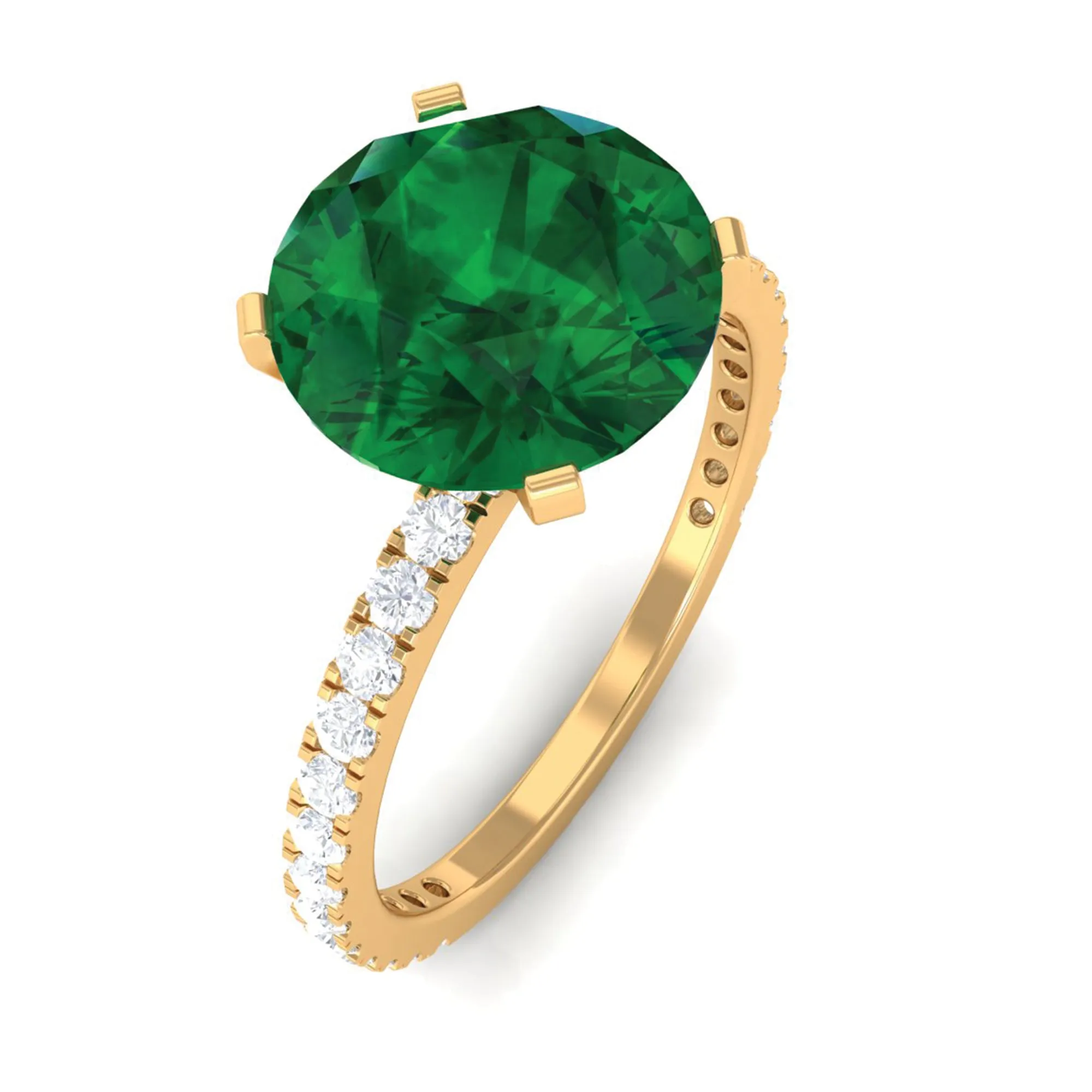 3.5 CT Created Emerald Solitaire Engagement Ring with Diamond