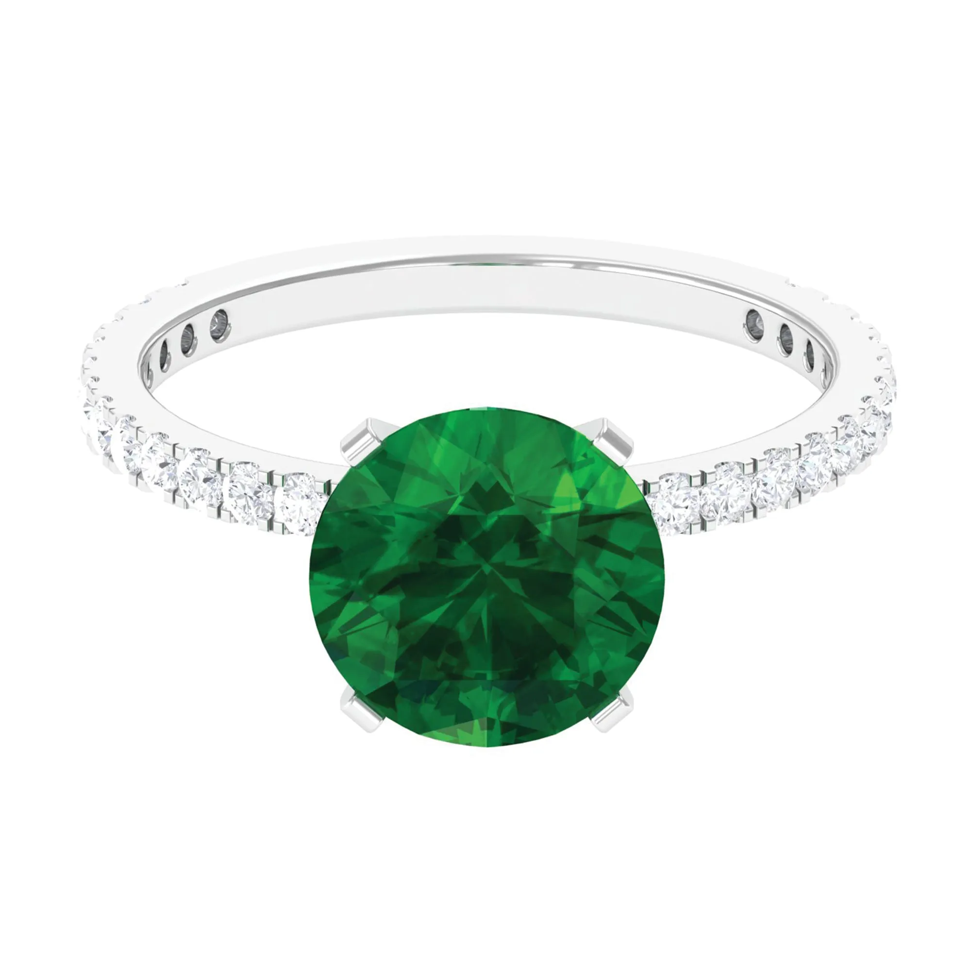 3.5 CT Created Emerald Solitaire Engagement Ring with Diamond